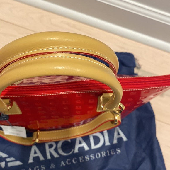 Arcadia red tan trim satchel shoulder bag - Picture 6 of 14